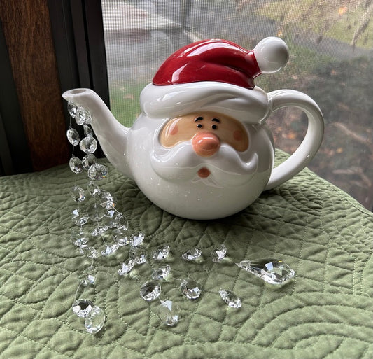 Christmas Santa Teapot | Crystal Suncatcher | Handcrafted Teapot Decor