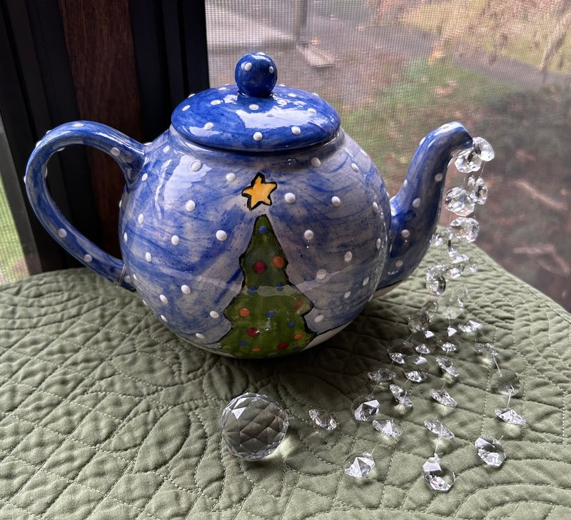 Christmas Snowman/Tree Teapot | Crystal Suncatcher | Handcrafted Teapot Decor