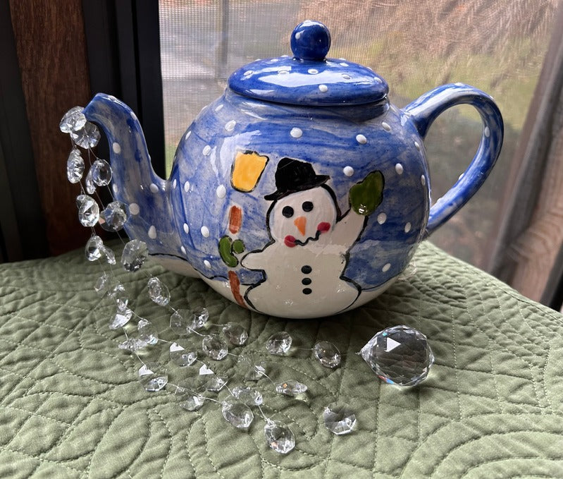 Christmas Snowman/Tree Teapot | Crystal Suncatcher | Handcrafted Teapot Decor