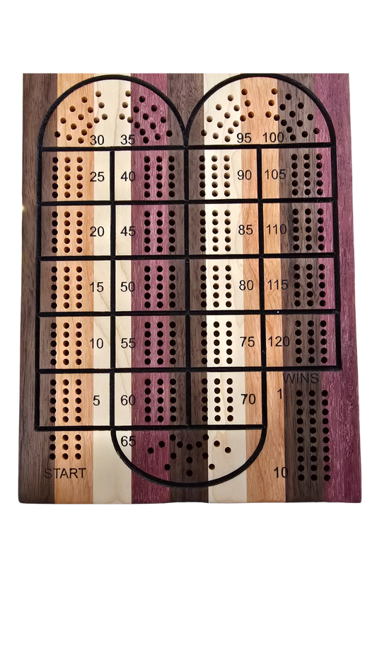Wooden Cribbage Board - Handcrafted - Includes Pegs & Pack of Cards