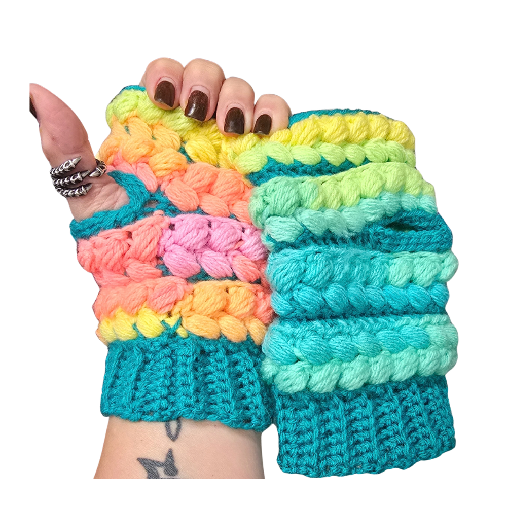 Adult Crocheted Fingerless Gloves  | Multi Colored
