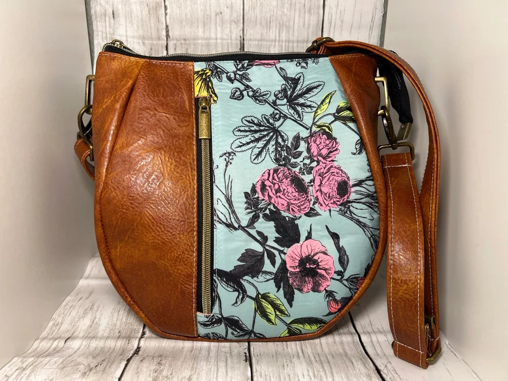 Mysa Crossbody Bag in Faux Leather and Blue Floral