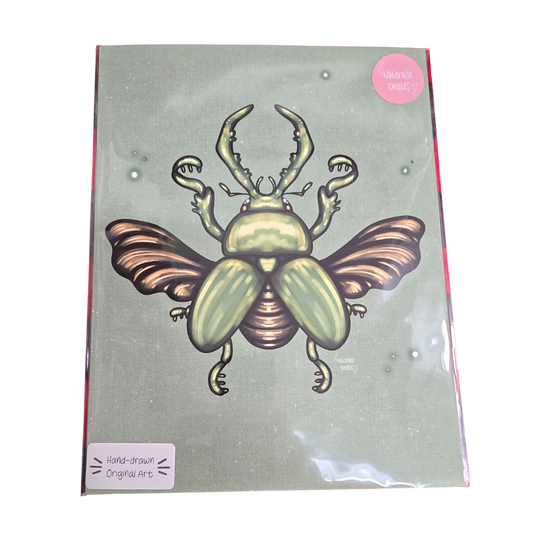 Green Beetle Print 8.5x11 Hand Drawn Original Art
