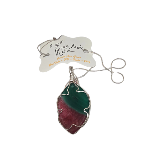 Handcrafted Wire Wrapped Red/Green Agate in Silver Necklace