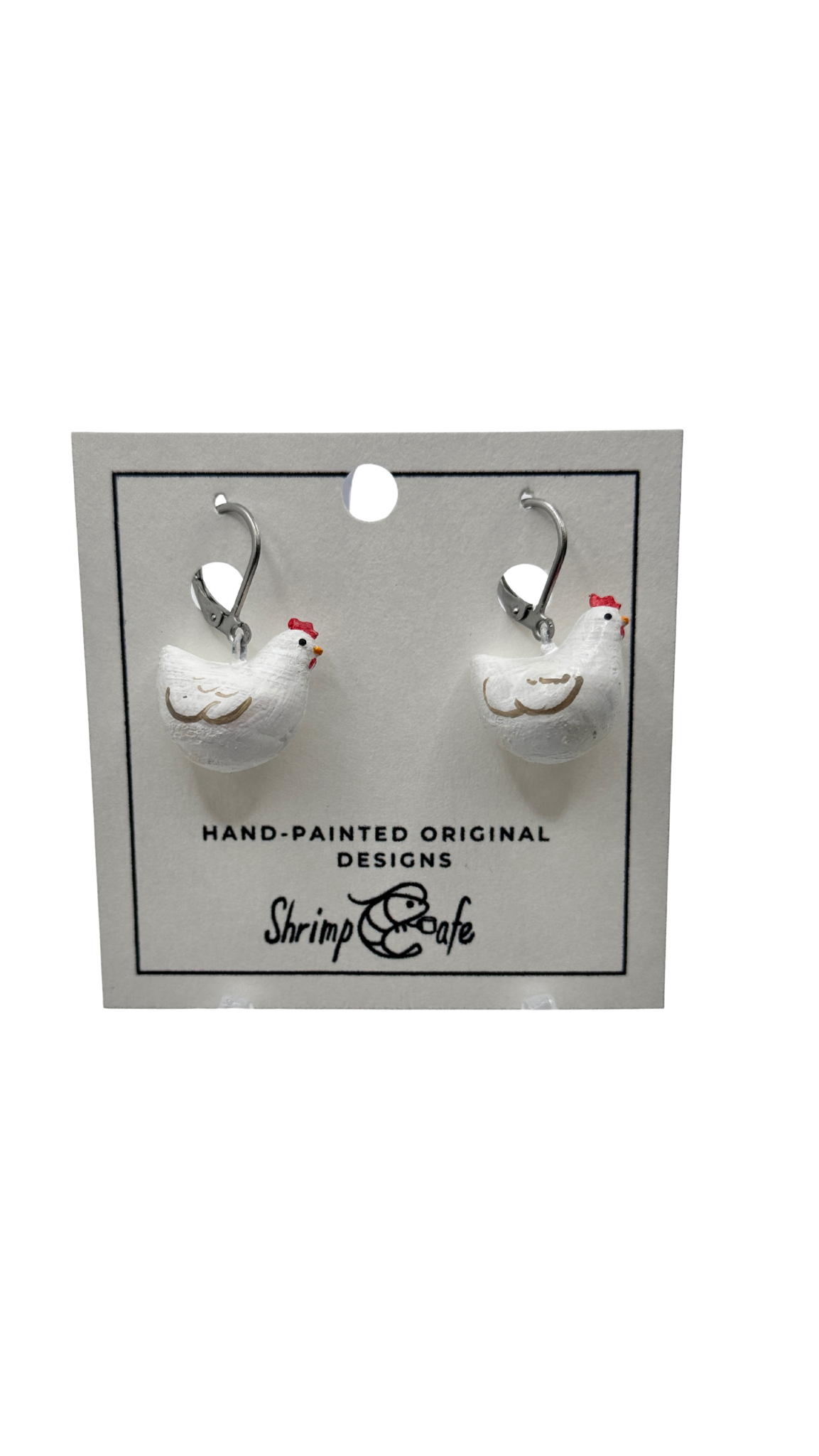 Chicken - Handcrafted Earrings - Available in White or Brown