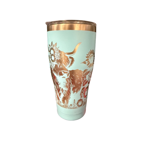30oz Laser Engraved Water Cup - Cows & Sunflowers