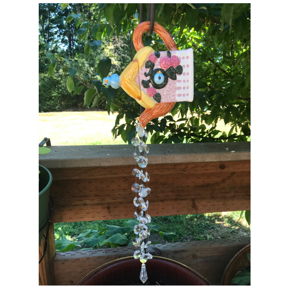 "Pouring" Teapot/Watering Can
w/Crystals Garden Art