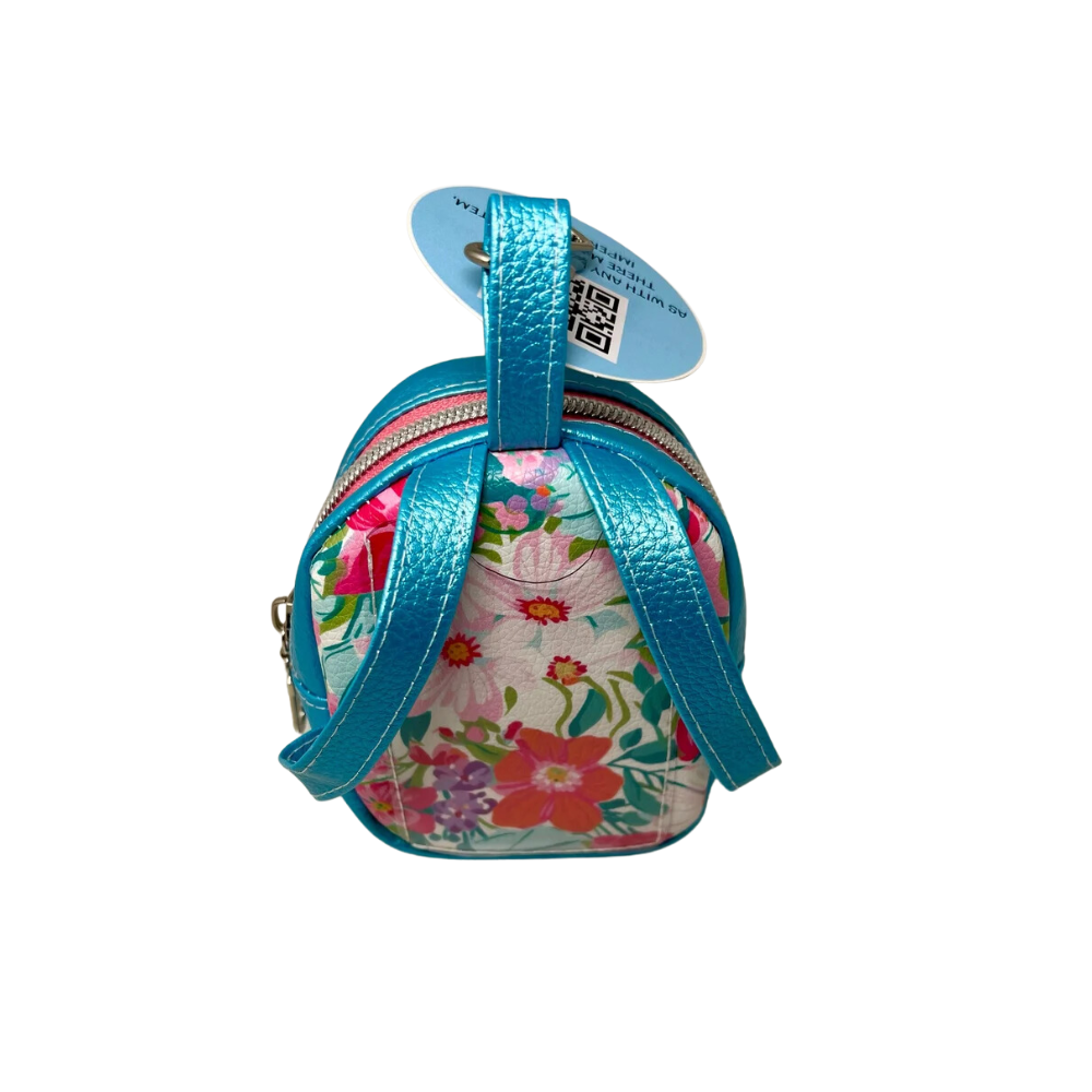 Keychain Backpack - Zipper - Clear ID Slot - Blue Floral