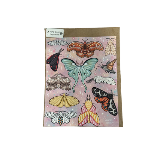 Moths Print 8.5x11 Hand Drawn Original Art