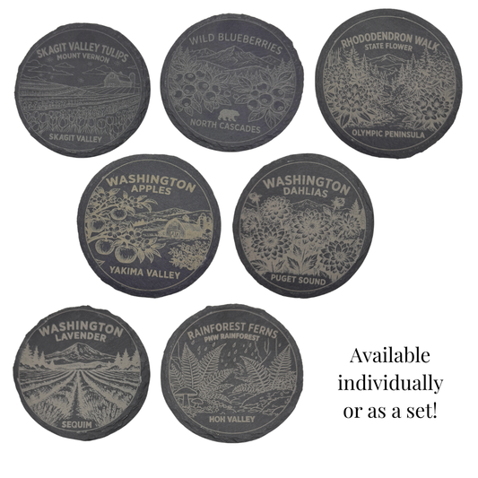 Laser Engraved Slate Coaster — Washington State Garden Series