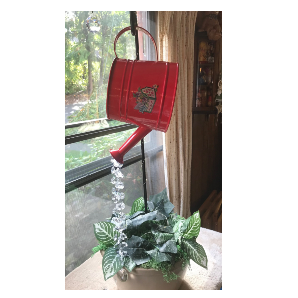 "Pouring" Teapot/Watering Can
w/Crystals Garden Art