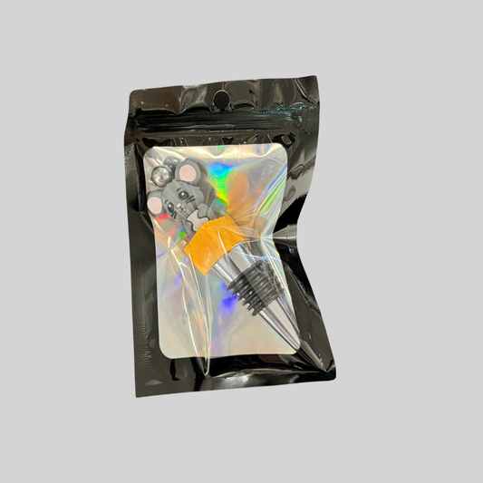 Mouse with Cheese Block Beaded Wine Stopper