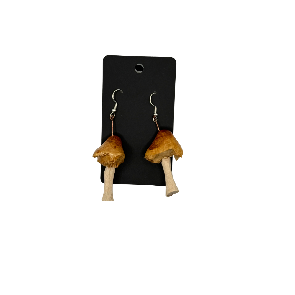 Handcrafted Wooden Mushroom Earrings - Variety of Styles to Choose From