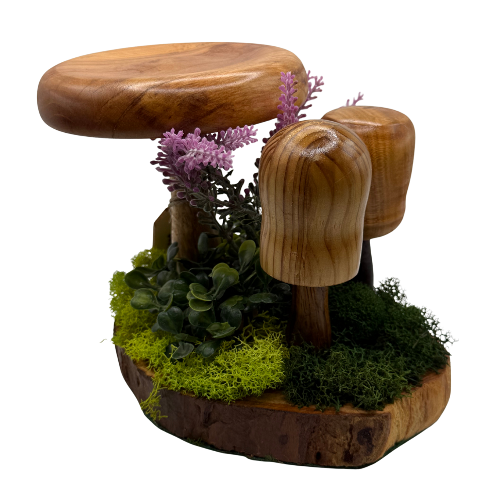 Handmade Mushroom w/purple flowers