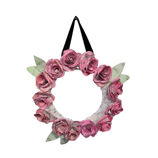Sheet Music Paper Flower Wreath Pink