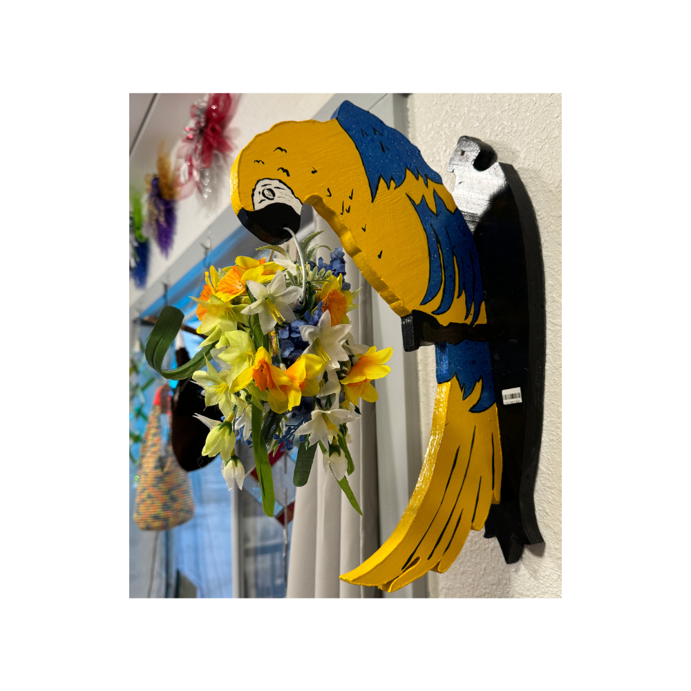 Blue+Gold Parrot Wall Art (Wood)