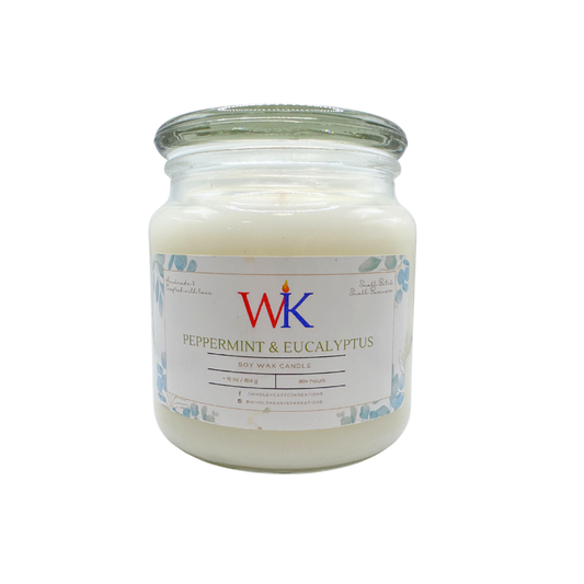 Peppermint + Eucalyptus | Premium 17oz Soy Candle | Hand-Poured in Glass