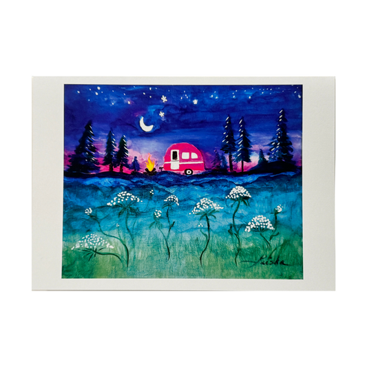 Moonlight Trailer Camping Greeting Card