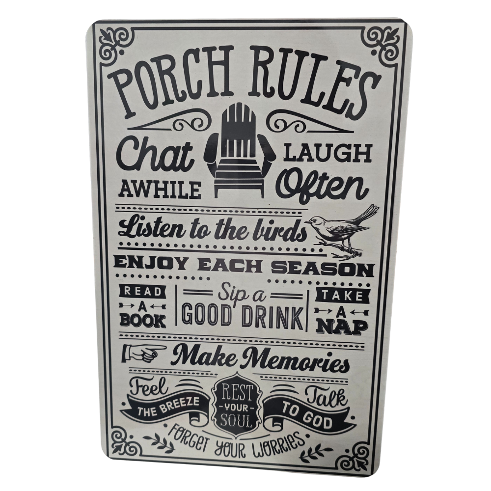 Porch Rules 8x12 Metal Sign