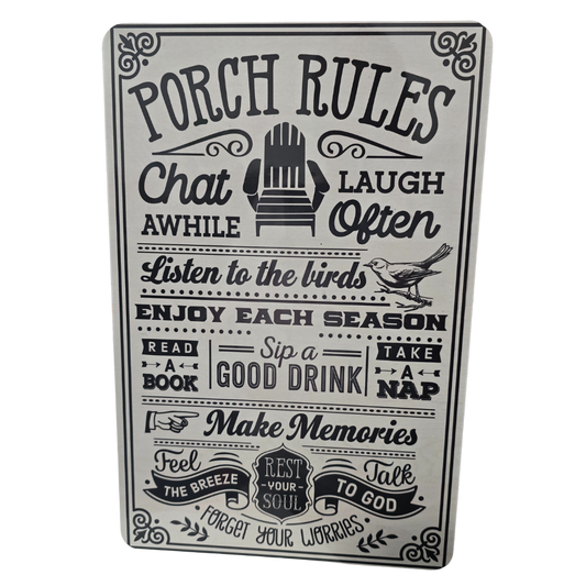 Porch Rules 8x12 Metal Sign