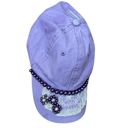 Ladies Hat Purple w/Lace & Beads