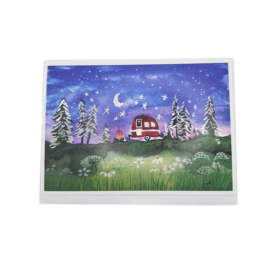 Port Susan Series Moonlight Camping Red Trailer Greeting Card