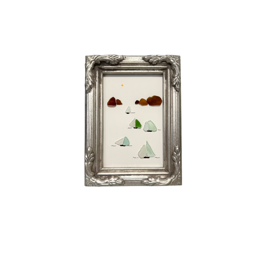 Sail Boats with Sea Glass Art Piece