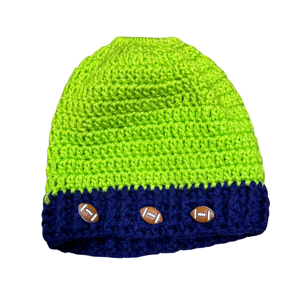 Seahawks Hand Knitted Pony Tail Beanie