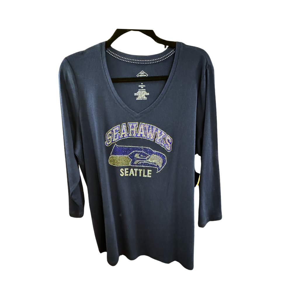 3/4 Sleeve Seahawks Bling T-Shirt