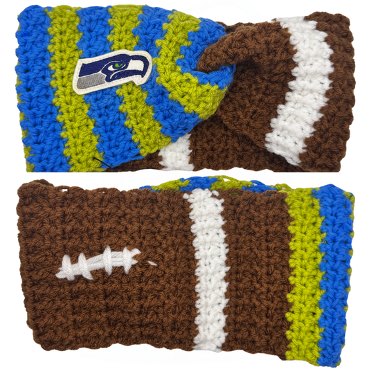 Adult Ear Warmer - Hand Crocheted With Seahawk patch