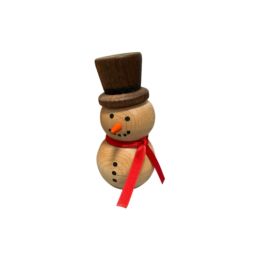 Handmade Wooden Snowman Decoration w/Red Scarf