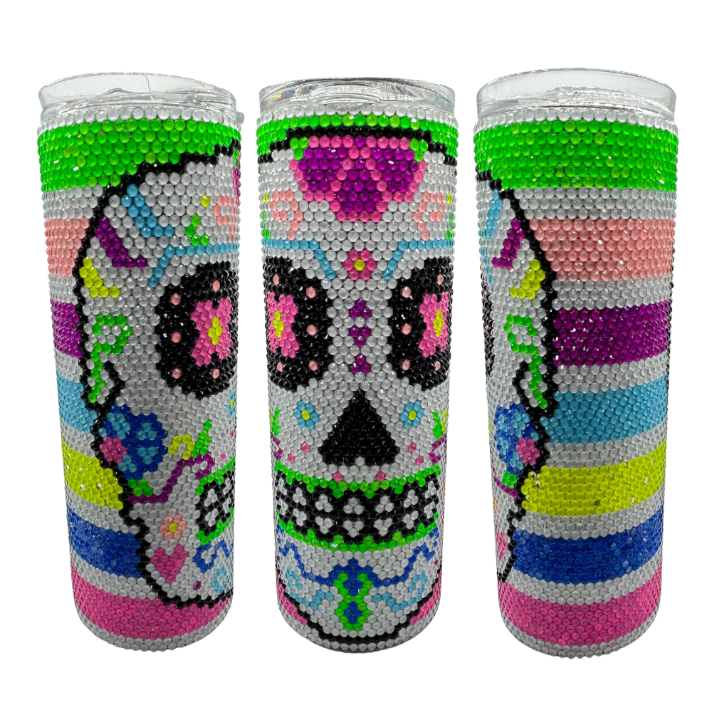 Sugar Skull Rhinestone Tumbler - Bling