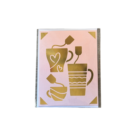 Mugs w/ Tea Bags Greeting Card  by All Things Paper