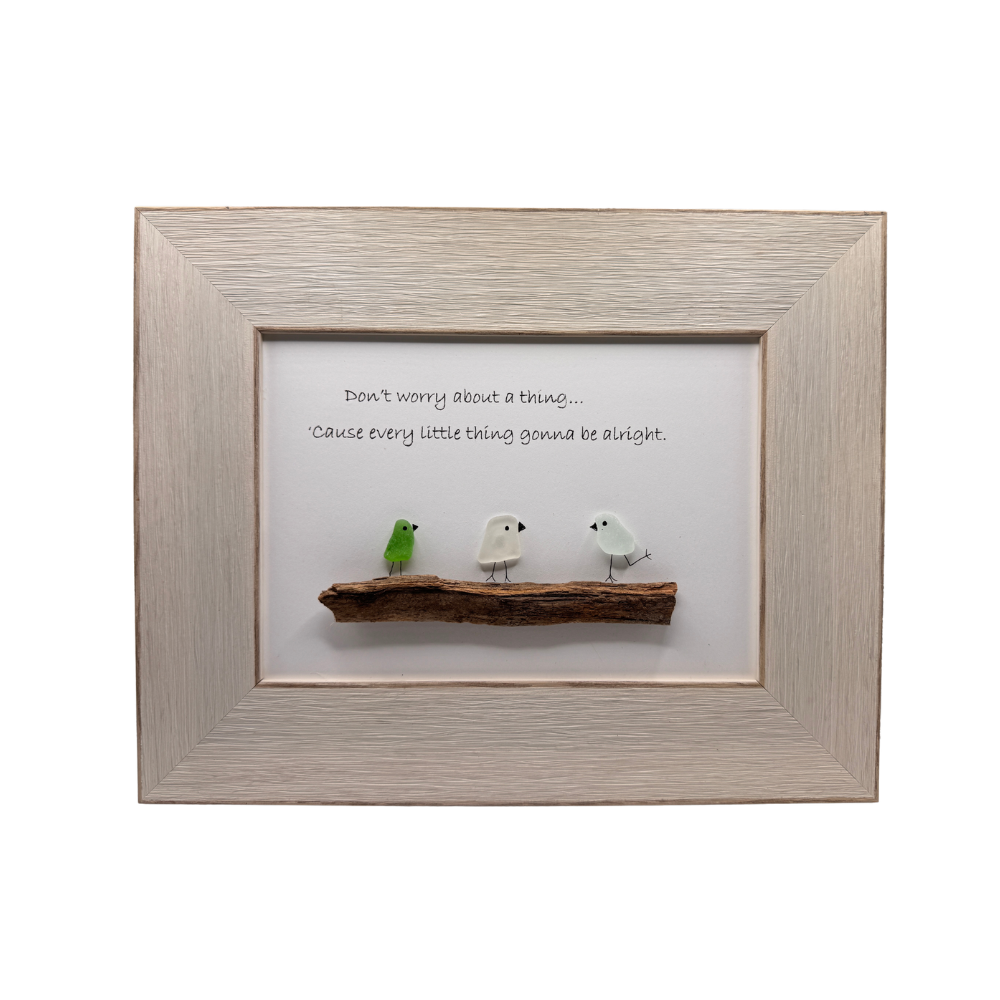 Three Little Birds - Don't Worry About A Thing - Sea Glass Framed Art