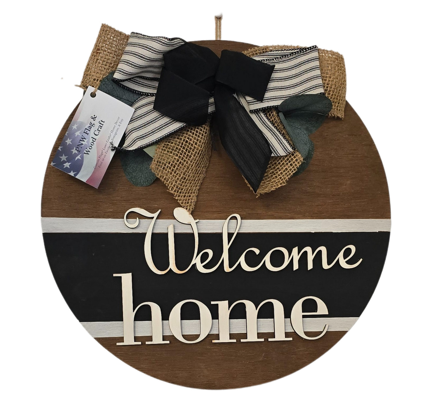 Welcome Home Round (Blk ribbon + Blk/Wht ribbon + Greenery