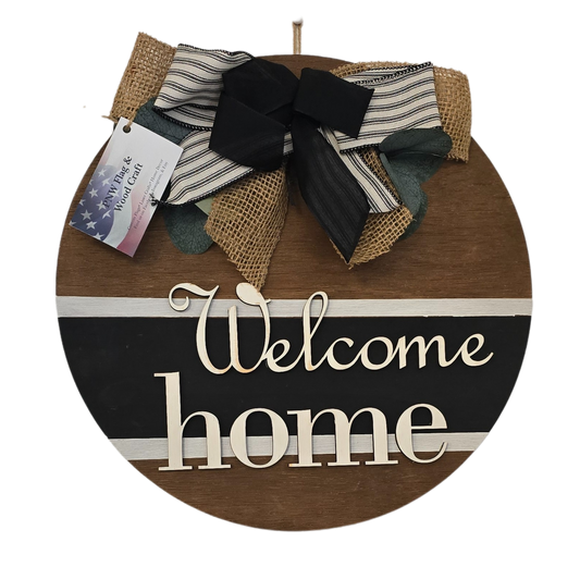 Welcome Home Round (Blk ribbon + Blk/Wht ribbon + Greenery