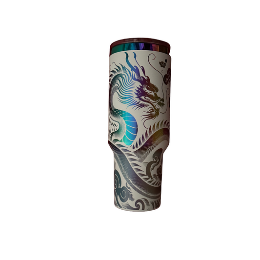 40oz Laser Engraved Water Bottle - White Rainbow Dragon