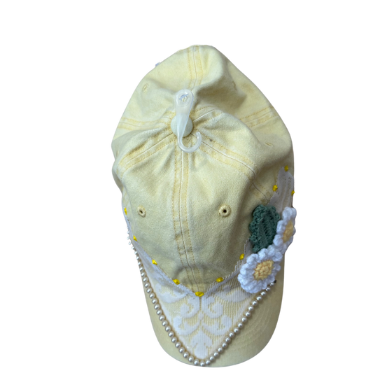 Ladies Hat Yellow Lace
