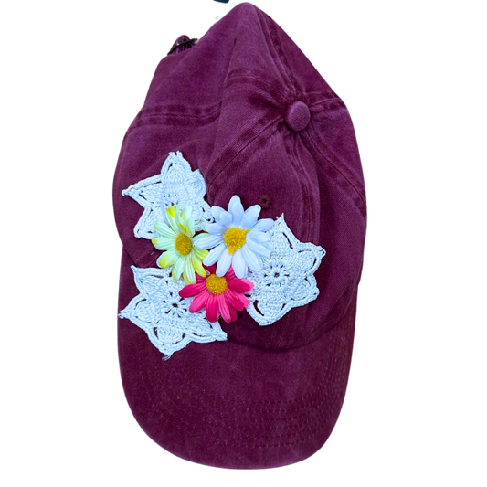 Ladies Hat Maroon w/ Flowers