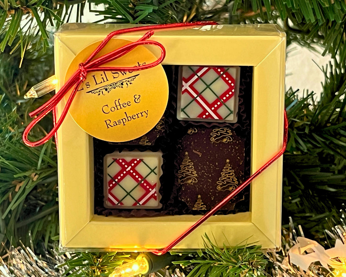 Gourmet Artisan Chocolate Gift Box- Coffee & Raspberry 4 pc