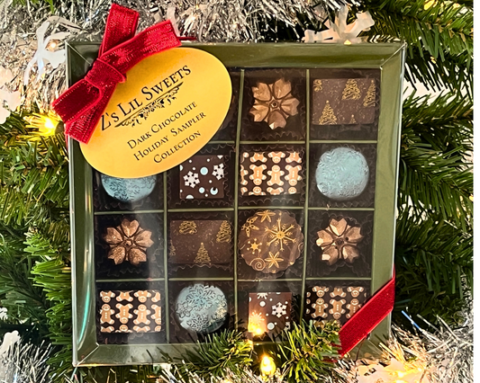 Gourmet Artisan Chocolate Gift Box- Dark Chocolate Holiday Sampler 16 pc