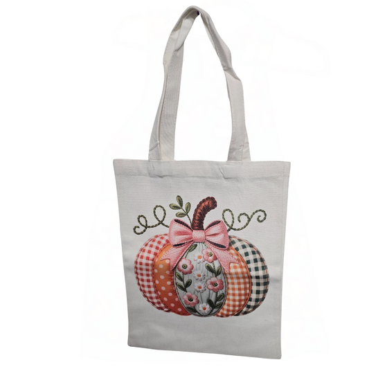 Sewn Pumpkin with Flowers Tote Bag
